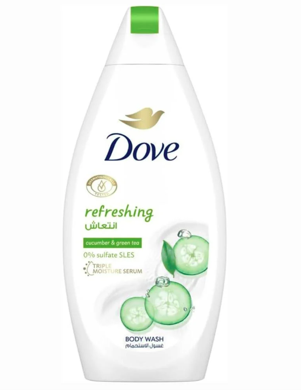 DOVE Refreshing Body Wash, for instant nourishing, Cucumber and Green Tea, No Sulfates or Parabens, 500ml